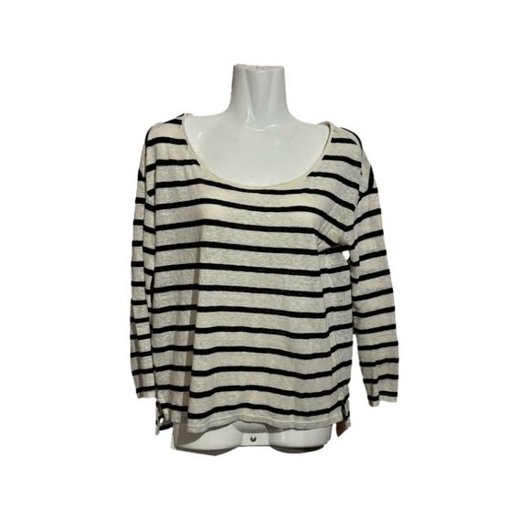 American Eagle Outfitters White w/ Black Stripes Long Sleeve Shirt - Picture 3 of 4